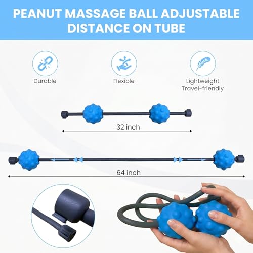 Adjustable Back Massage Peaunt Balls with Stretchable TPE Elastic Tube for Chair, 32"–64", Peanut Massage Roller for Deep Tissue Relief, Trigger Point Massager for Neck, Back & Shoulders