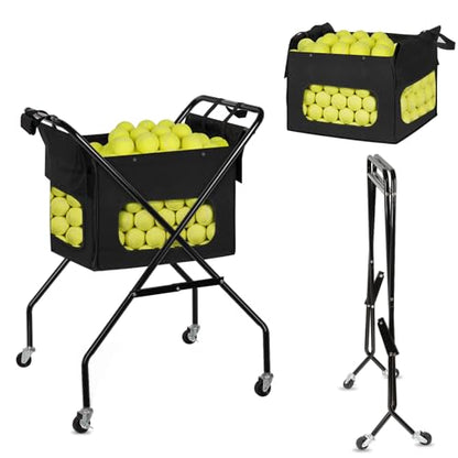 Wheeled Foldable Tennis Ball Hopper Cart with Removable Bag
