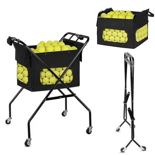 Wheeled Foldable Tennis Ball Hopper Cart with Removable Bag