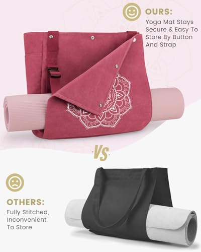 Gonex Yoga Mat Bag For Women Canvas Tote Pilates Gym Bag With Mat Carrier | Front-Opening Quick Access Mat Straps, Durable Cotton Canvas, Machine Washable, Bottle Holder Multi Pockets, Yoga Gym Travel - color: Brick Red, size: Classic (15.5×5.5×14.5inch)