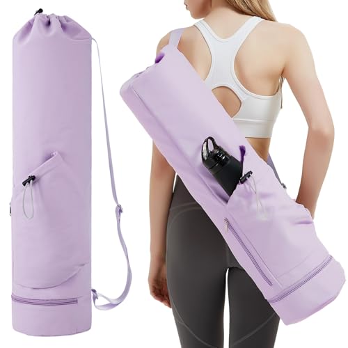 sportsnew Yoga Mat Bag with Water Bottle Pocket & Wet Pocket for Women - color: Purple, size: Medium