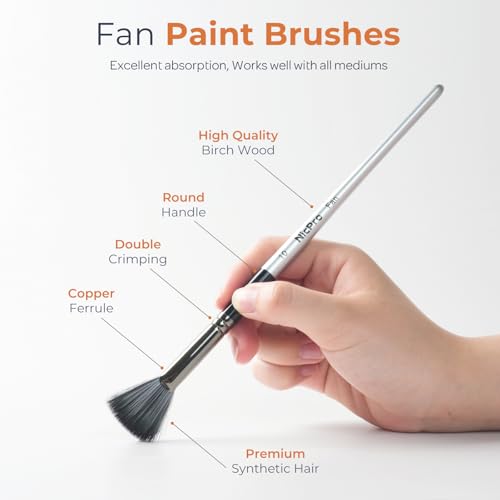 Nicpro Fan Paint Brushes 10 PCS Artist Painting Brush Set Soft Anti-Shedding Nylon Hair Wood Short Handle for Acrylic, Watercolor, Oil, Craft Painting - size: Fan