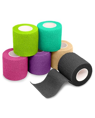 FriCARE Self Adhesive Bandage Wrap, Medical Tape in First Aid Kit | Elastic Cohesive Bandages for Sports/Vet/Wrist Ankle Wounds, 2 Inches X 5 Yards, Latex-free 6 Rolls, Royal Garnet - color: Royal Garnet