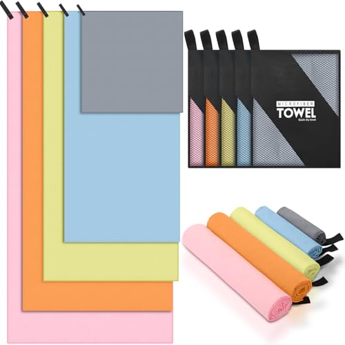 Tudomro 5 Pcs Microfiber Gym Towels Quick Dry Camping Towel for Women Men Gym Sweat Sports Towel for Yoga Tennis Running Swimming Exercise Working Out(Multicolor,Multi Size) - color: Multicolor, size: Multi Size