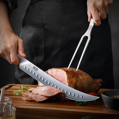 HOSHANHO Carving Knife Set 3PCS, Japanese Brisket Slicing Knife Sets | Ultra Sharp Japanese High Carbon Steel Butcher Knife Breaking Knife Boning Knife for Meat Cutting, Ergonomic Handle, Gifts - size: 12"