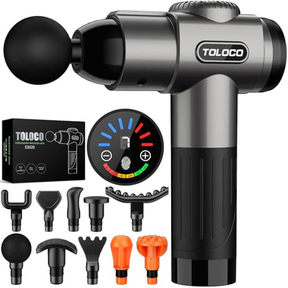 TOLOCO Massage Gun, Deep Tissue Back Massage for Athletes for Pain Relief, Percussion Massager with 10 Massages Heads & Silent Brushless Motor, Fathers Day Dad Gifts, Grey - color: Grey