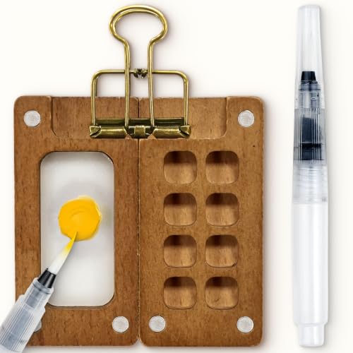 KatchOn, Mini Watercolor Paint Set Creative Sketching & Gifts Set | Portable Pocket Watercolour Travel Kit with 8 Grid Paint Palette, Metal Clip, Water Brush Pen for Painters Artists Students