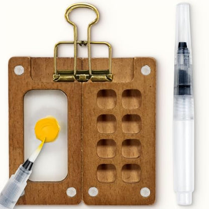 KatchOn, Mini Watercolor Paint Set Creative Sketching & Gifts Set | Portable Pocket Watercolour Travel Kit with 8 Grid Paint Palette, Metal Clip, Water Brush Pen for Painters Artists Students