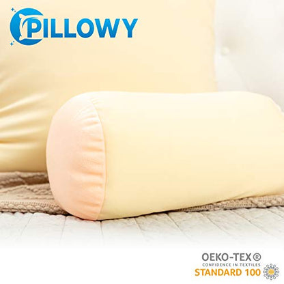 Microbead Bolster Neck Roll Pillow, 14x8 in Cylinder Tube, Off White Cream | Silky feel fabric helps prevent wrinkles & hair breakage; feather-light beads gently cushion head & shoulders as you rest - color: Off White Cream