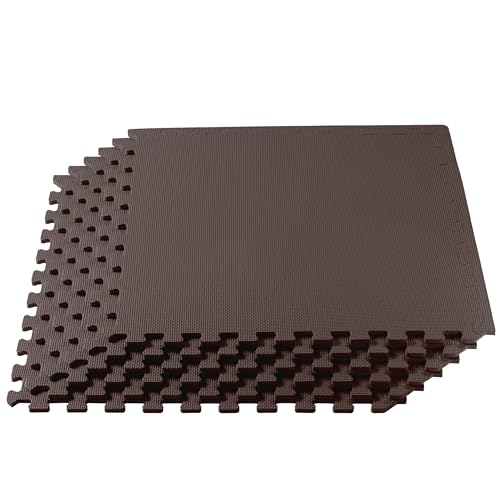 We Sell Mats 3/8" Thick Multipurpose EVA Foam Exercise Floor Mat, Interlocking Tiles, Anti-Fatigue for Home or Gym - color: Brown, style: 24 Square Feet (6 Tiles)