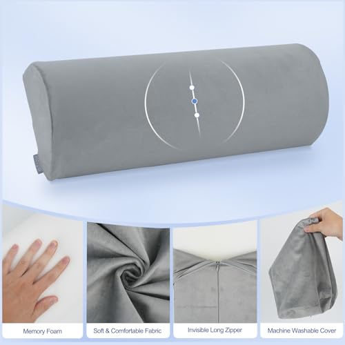 Knee Pillow for Back Sleeping, Memory Foam Bolster Pillow for Legs, Under Knee Pillow for Sleeping, Leg Pillow for Back & Hip Pain Relief, Half Moon Boslter,Grey