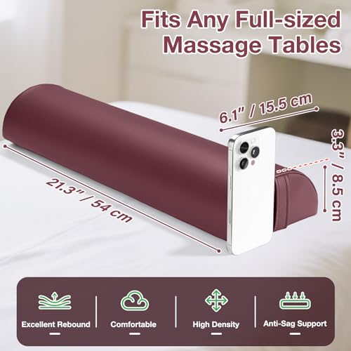 Half Moon Bolster Pillow for Leg, 21 x 6 x 3 in Knee Support Pillow Pad | PU Leather Semi Roll Massage Bolster w/Strap Handle, Water & Oil Proof D Shaped Cushion for Yoga Therapy Spa Physical Relief - color: Medium Purple- 21x6x3 in - Pu Leather