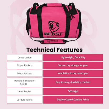 Beast Power Gear Gym Duffle Bag- Workout, Boxing, MMA, Sports Bag with Shoes Compartment and Adjustable Shoulder Strap for Men and Women (Pink/Black) - color: Pink/Black