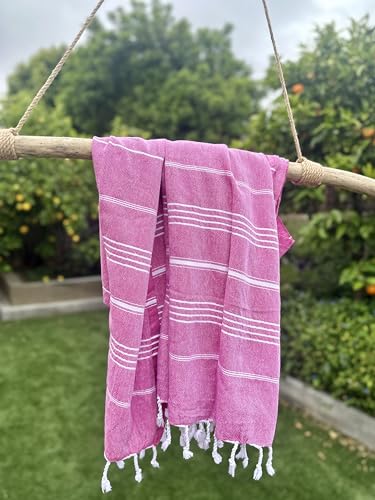 Mystic Turkish Beach Towel Pestemal - 100% Organic Cotton - Extra Large - Quick Dry - Bath - Beach - Gym - Yoga - Travel - Sultan Model (Dark Pink) - color: Dark Pink