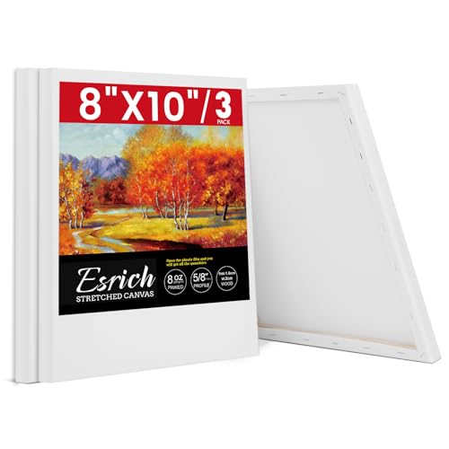 ESRICH Stretched Canvas for Painting, 3 Pack 8x10 Canvas Value Pack, Primed Acid-Free Cotton Blank Canvas, Paint Canvases for Oil & Acrylic Paint. - size: 8x10in