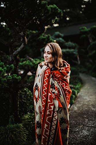 Inca Aztec Throw, Queen, King Blanket | Southwest Indian Navajo Boho Style | Native Cover for Camping, Bedding, Couch, Vanlife | Faux Alpaca, Lightweight, Hypoallergenic (Inti Red, Queen) - color: Inti Red, size: Queen