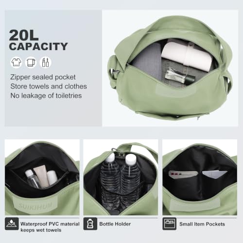 Womens Mini Gym Bag with Shoe Compartment 20L, Olive Green - color: Olive Green