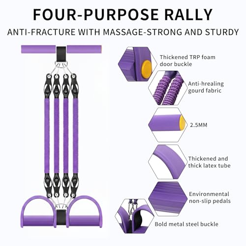 Multifunction Tension Rope, 2 Tubes Stretch Yoga Pedal Tension Strap, Adjustable Resistance, Tension Rope Fitness Equipment (Black) - color: Purple-4 Tubes