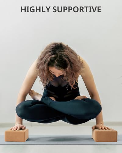 Trideer Cork Yoga Blocks, 2 Pack Yoga Blocks Natural Cork, High Density Yoga Block with Non Slip Surface, Eco-Friendly Yoga Accessories for Women, Ideal for Yoga, Pilates, Stretching - color: Brown