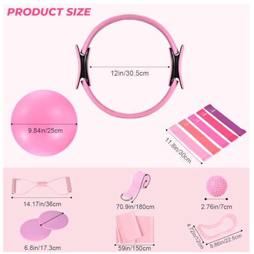 Pilates Ring Set for Women, Pilates Set with Magic Circle, Ball and Resistance Bands, Pilates Kit for Home Workout, Pilates Equipment Set for Strength, Toning and Flexibility