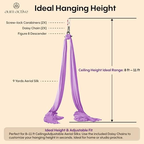 Aerial Silks Starter Kit, 9 Yards, Aerial Yoga Hammock, Hardware | Knitted fabric with pose guide, for aerial yoga, gymnastics, silk swing, stretching and home gym use, suitable for all levels - color: Gold