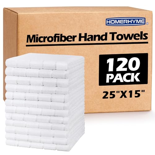 Hand Towels, 120 Pack 25''*15'' White Microfiber Kitchen Bathroom Hand Towels, All-Purpose Quick Dry Lint Free Soft Absorbent Bulk Checkered Washcloth Bath Towels for Travel Gym Hotel - color: White, size: 120 Pack