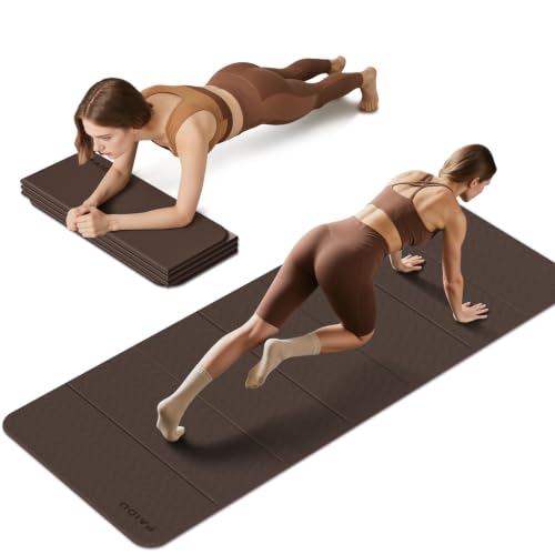 PAIDU Foldable Yoga Mat 10MM Thick SGS Certified TPE 75x26" Portable | Non-slip, extra thick & wide, foldable & portable. Ideal for yoga, Pilates & home gym workouts. - color: Dark Brown & Beige