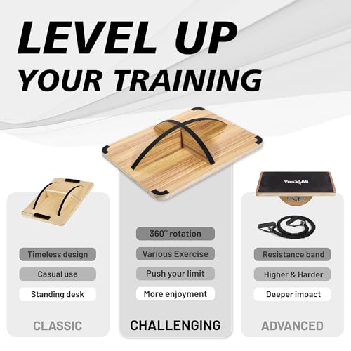 Yes4All 350LBS Professional Wooden Balance Board for Leg Workout, Anti-Slip Rocker Board, Wobble Board for Standing Desk - color: D. 360 Degree Rotation