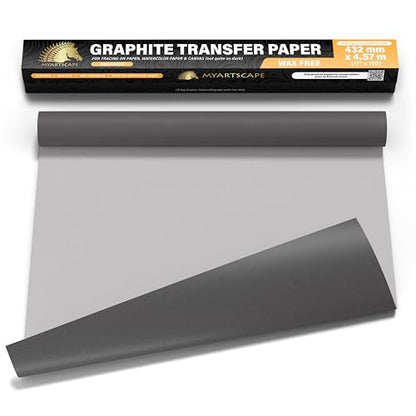 MyArtscape Graphite Transfer Paper Roll 17" x 15ft Wax Free Tracing Roll | Wax free Carbon Paper, Graphite Paper roll for reusable tracing on canvas, wood, paper, metal and ceramic