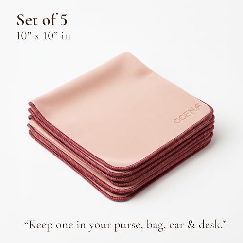 OCENA Pocket Sweat Towels & Microfiber Handkerchiefs, 5-Pack, 10 x 10 in | Quick-dry, sweat-absorbing, soft on face and hands; easy to carry for heat, workouts, gardening, travel, and daily use - color: Pink