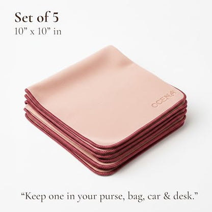 OCENA Pocket Sweat Towels & Microfiber Handkerchiefs, 5-Pack, 10 x 10 in | Quick-dry, sweat-absorbing, soft on face and hands; easy to carry for heat, workouts, gardening, travel, and daily use - color: Pink