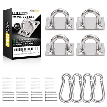 4Pcs M6 304 Stainless Steel Heavy Duty Pad Eye Plates w/Snap Hooks | Rustproof 304 SS Pad Eye Plates w/ Hooks, Heavy Duty for Indoor Outdoor Use, Fits Hammock Swing Yoga Sling Ceiling Mount - size: 4pk M6