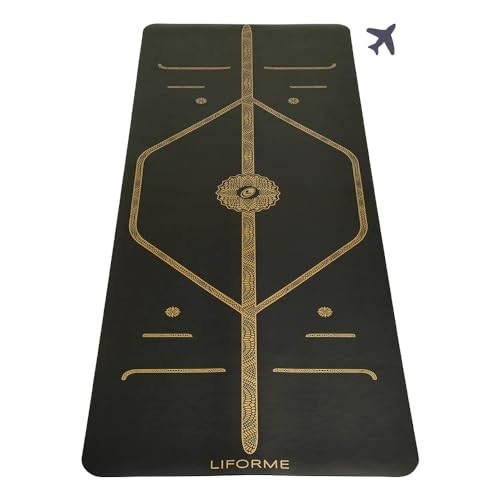 Liforme Travel Yoga Mat - Patented Alignment Design, Advanced Non-Slip Grip - color: Black & Gold
