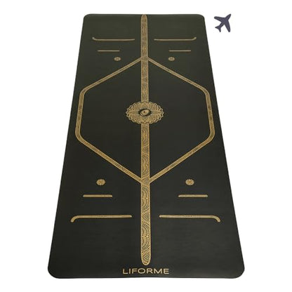 Liforme Travel Yoga Mat - Patented Alignment Design, Advanced Non-Slip Grip - color: Black & Gold