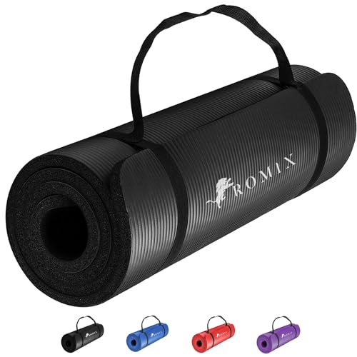 ROMIX Yoga Mat Thick 10Mm, Non-Slip Exercise Mat, 72 X 24 In, NBR - color: Black