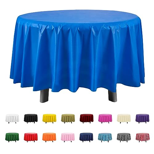 Eleclassi Royal Blue 12 Pack Premium Round Disposable Tablecloth - 84 Inch Round Plastic Table Cloths for Parties - color: Royal Blue, size: 12 Pack Round
