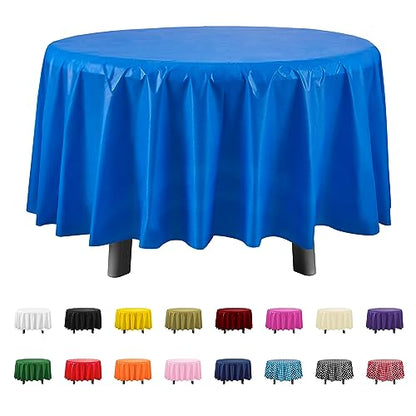 Eleclassi Royal Blue 12 Pack Premium Round Disposable Tablecloth - 84 Inch Round Plastic Table Cloths for Parties - color: Royal Blue, size: 12 Pack Round