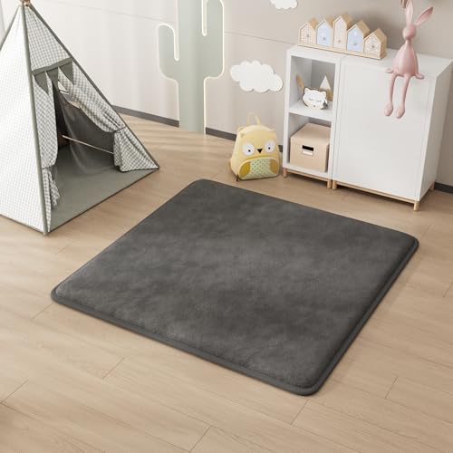 Baby Play Mat for Floor, 1.3" Thick Elasti-Foam Baby Play Mat, 71x59 Playpen Mat for Toddlers Infant Kids, Water Repellent Soft Coral Velvet Crawling Mat for Floor, Non-Slip Backing Safe Dark Grey - color: Dark Grey, size: 71" X 59"