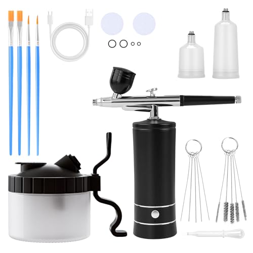 crpen Airbrush Kit with Cleaner Solution, Airbrush Cleaning Pot, Airbrush Spray Cleaning, 30psi/35psi Air Pressure, Black