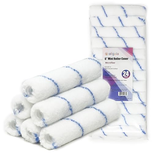 Allgala Mini Paint Roller 6" Mini 3/8" Nap Shedless Microfiber Roller Cover for Door Trim Furniture Cabinets - 24 Pack - size: 6" Micro (Pack of 24)