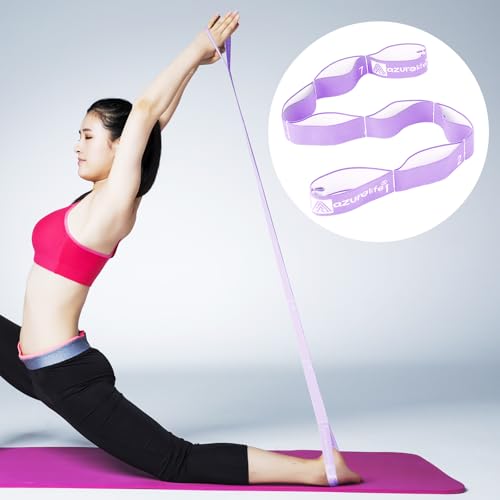 A AZURELIFE Elastic Yoga Stretching Strap, Multi-Loop Stretch Strap for Physical Therapy, Pilates, Yoga, Dance & Gymnastics Exercise and Flexible Pilates Stretch Band - color: Elastic-Purple