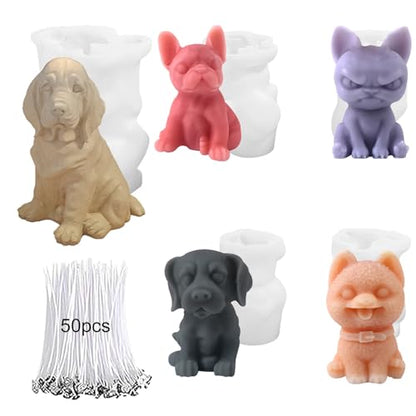 5 PCS Dog Silicone Molds, 3D Animal Resin Candle Soap Making Molds,Animals Casting Silicone Molds for Wax, Soap, Resin Craft, Plaster,Cake Decor, Keychain DIY, Home Decoration