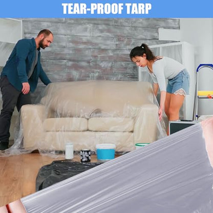 5 Pieces Plastic Drop Sheets for Painting, Waterproof and Dust-Proof Clear Cloth for Furniture Cover, 9x12 Feet Tarps - size: 5 Pieces