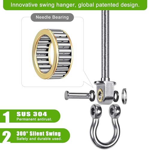 SELEWARE 2 Pcs Heavy Duty Bearing Swing Hangers Stainless Steel Swing Hooks | 7" x M2/5" Swing Bolt for Wood and Steel Beam, Swing Sets Hardware for Hammock, Yoga, Porch Swing, Heavy Bag, 1500LB Capacity - color: 2 Pack Bearing Hangers (7" X M2/5" Threade