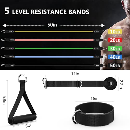 Resistance Bands Set with Handles, Exercise Bands for Working Out, Home Gym Workout Bands, Fitness Equipment for Men & Women Strength Training -fu