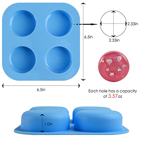 Sakolla 2 Pack 4 Cavity Round Silicone Soap Molds Cylinder Handmade Soap Molds for Soap Making Supplies DIY Bath Bombs Shower Steamer Lotion Bars Cake Baking Candle Tray - color: Round/Green & Blue