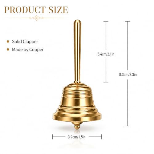 Small Brass Bell, Portable Dinner Bell Mini Hand Bells for Seniors Bedside, Musical Teacher, Wedding, Dinner, Meditation(8.3cm/3.3in)