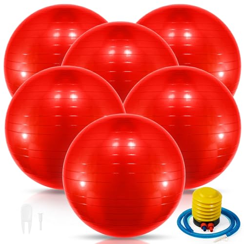 Jexine 6 Pcs Yoga Ball Exercise Ball - color: Red, size: 25.59 Inch