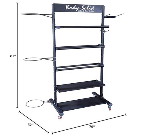 Body-Solid (GAR250) Compact Accessory Vertical Stand Rack for Organizing Medicine Balls, Slam Balls, Stability Balls, Kettlebells, Dumbbells, Jump Ropes, Foam Rollers, Yoga Mats and more