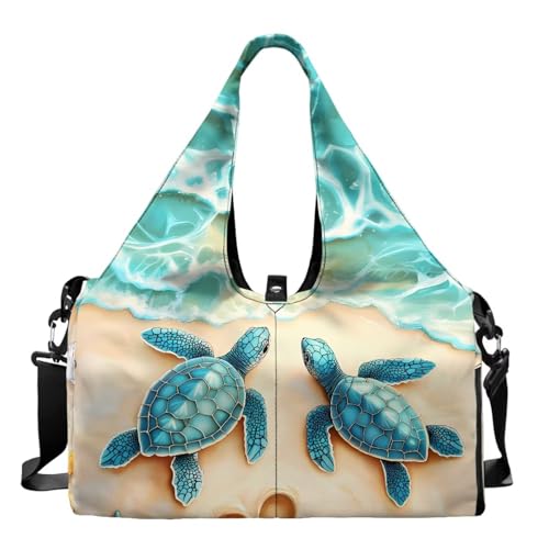 Gym Bag with Yoga Mat Holder Large Tote Bag With Multi Pockets for Women Men Dry Wet Separated Pocket Carryall Yoga Tote Bag for Pilates Travel Workout Office - color: Cute Sea Turtle